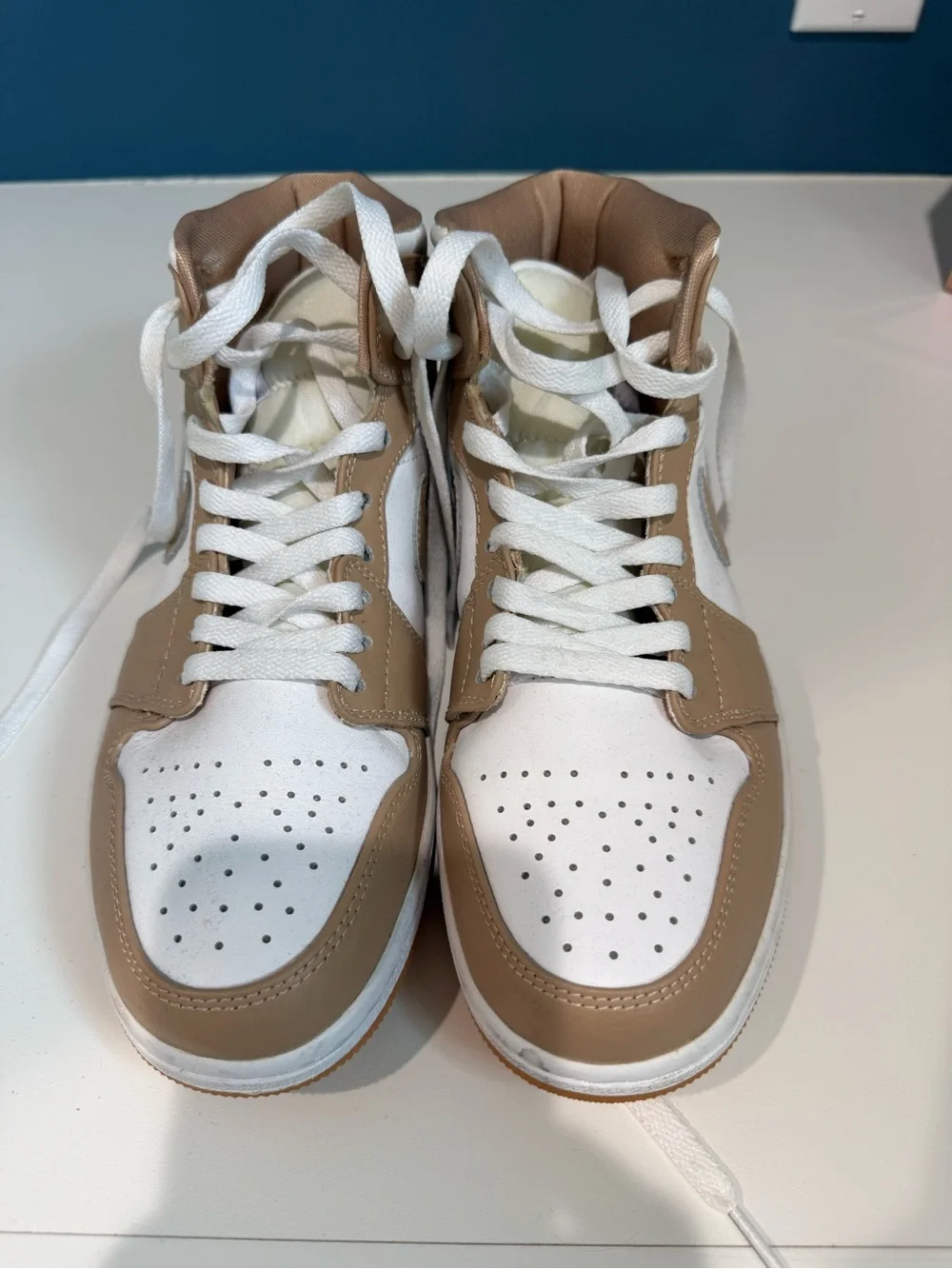 New Air Jordans White & Tan High-Top Sneakers - Picture 1 of 4